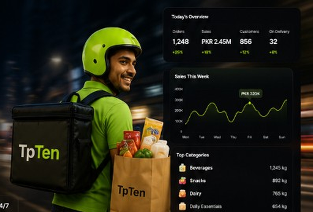 TpTen delivery partner with branded bag and backpack